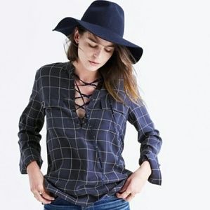 Madewell 💯% silk windowpane lace up shirt